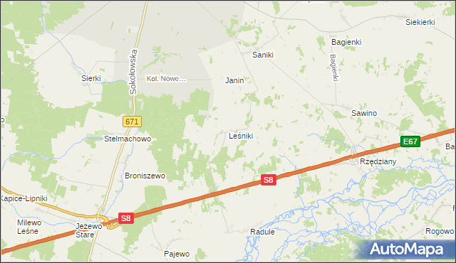 mapa Leśniki gmina Tykocin, Leśniki gmina Tykocin na mapie Targeo