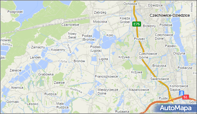 mapa Ligota gmina Czechowice-Dziedzice, Ligota gmina Czechowice-Dziedzice na mapie Targeo