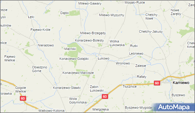 mapa Łukowo gmina Karniewo, Łukowo gmina Karniewo na mapie Targeo