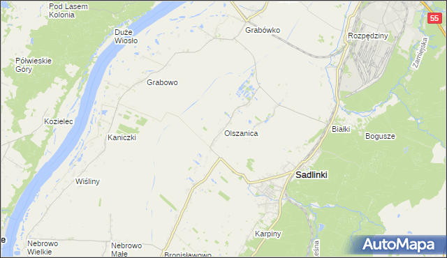 mapa Olszanica gmina Sadlinki, Olszanica gmina Sadlinki na mapie Targeo