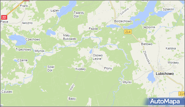 mapa Osowo Leśne, Osowo Leśne na mapie Targeo