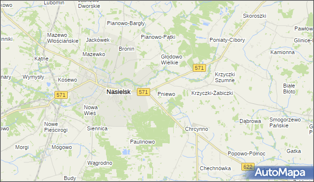mapa Pniewo gmina Nasielsk, Pniewo gmina Nasielsk na mapie Targeo