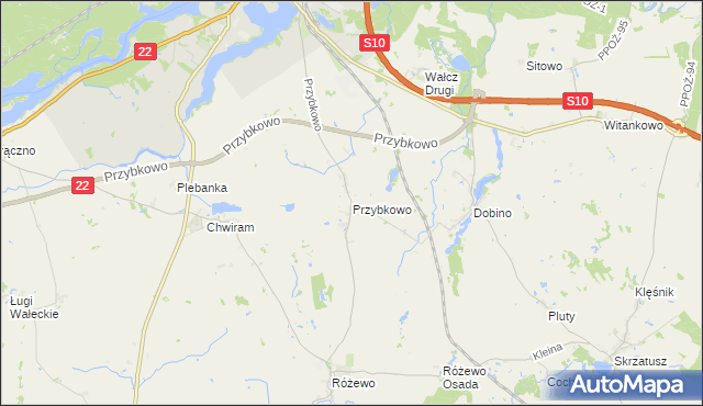 mapa Przybkowo gmina Wałcz, Przybkowo gmina Wałcz na mapie Targeo