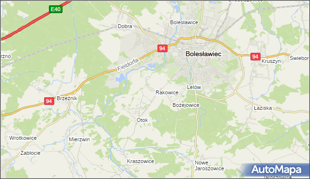 mapa Rakowice gmina Bolesławiec, Rakowice gmina Bolesławiec na mapie Targeo