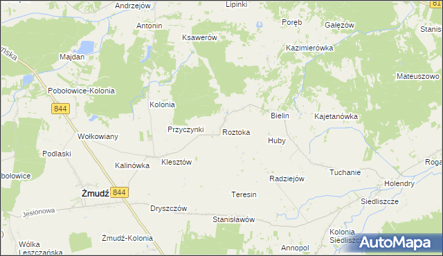 mapa Roztoka gmina Żmudź, Roztoka gmina Żmudź na mapie Targeo