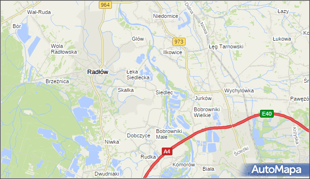 mapa Siedlec gmina Radłów, Siedlec gmina Radłów na mapie Targeo