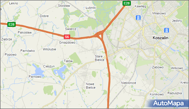 mapa Stare Bielice gmina Biesiekierz, Stare Bielice gmina Biesiekierz na mapie Targeo