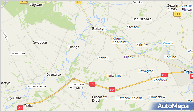 mapa Stawek gmina Spiczyn, Stawek gmina Spiczyn na mapie Targeo