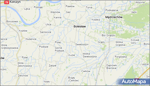 mapa Świebodzin gmina Bolesław, Świebodzin gmina Bolesław na mapie Targeo