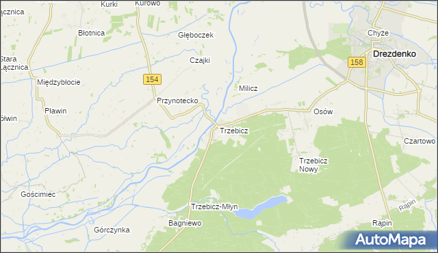 mapa Trzebicz gmina Drezdenko, Trzebicz gmina Drezdenko na mapie Targeo