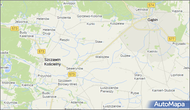 mapa Waliszew gmina Szczawin Kościelny, Waliszew gmina Szczawin Kościelny na mapie Targeo