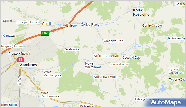 mapa Wróble-Arciszewo, Wróble-Arciszewo na mapie Targeo