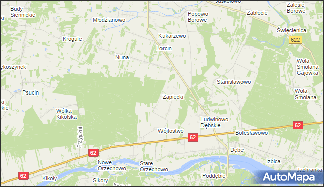 mapa Zapiecki gmina Pomiechówek, Zapiecki gmina Pomiechówek na mapie Targeo