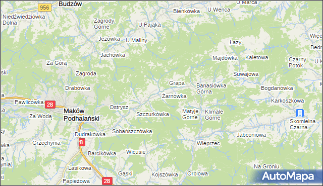 mapa Żarnówka gmina Maków Podhalański, Żarnówka gmina Maków Podhalański na mapie Targeo