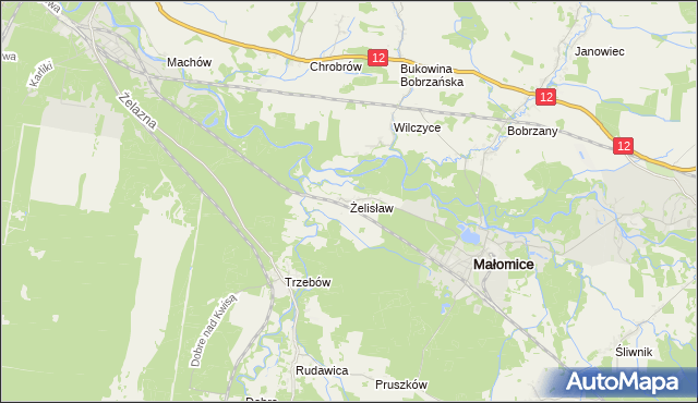 mapa Żelisław gmina Małomice, Żelisław gmina Małomice na mapie Targeo
