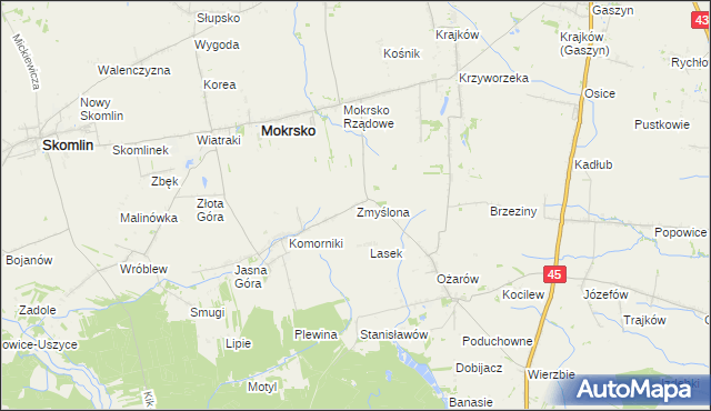 mapa Zmyślona gmina Mokrsko, Zmyślona gmina Mokrsko na mapie Targeo