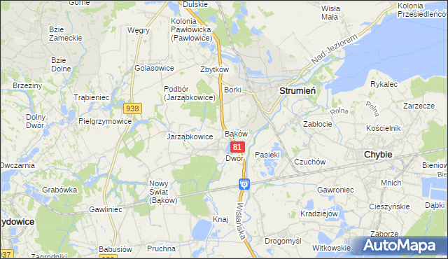 mapa Bąków gmina Strumień, Bąków gmina Strumień na mapie Targeo