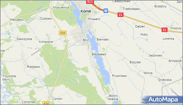 mapa Błażejewo gmina Kórnik, Błażejewo gmina Kórnik na mapie Targeo