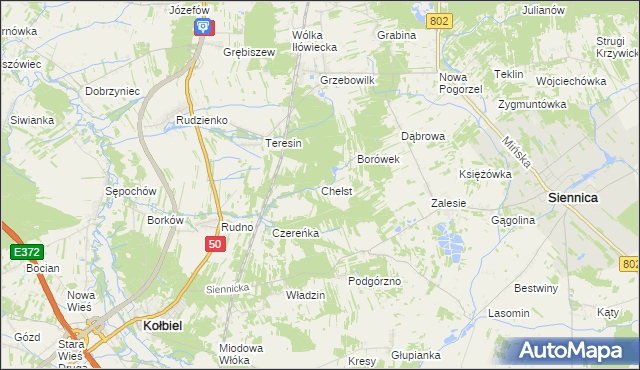 mapa Chełst gmina Siennica, Chełst gmina Siennica na mapie Targeo