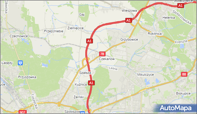 mapa Czekanów gmina Zbrosławice, Czekanów gmina Zbrosławice na mapie Targeo