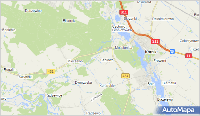 mapa Czołowo gmina Kórnik, Czołowo gmina Kórnik na mapie Targeo