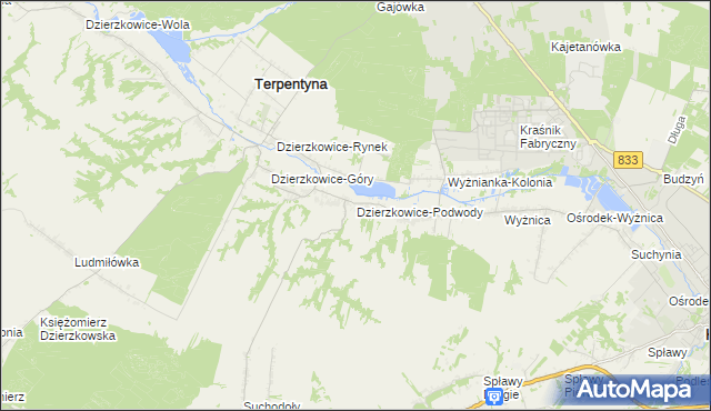 mapa Dzierzkowice-Podwody, Dzierzkowice-Podwody na mapie Targeo