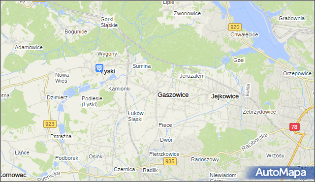 mapa Gaszowice powiat rybnicki, Gaszowice powiat rybnicki na mapie Targeo