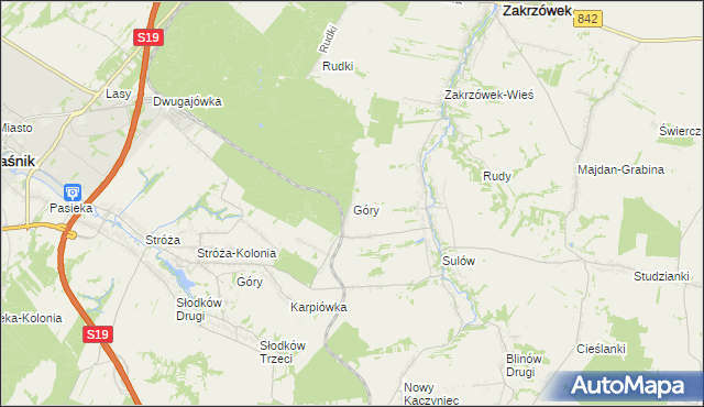 mapa Góry gmina Zakrzówek, Góry gmina Zakrzówek na mapie Targeo