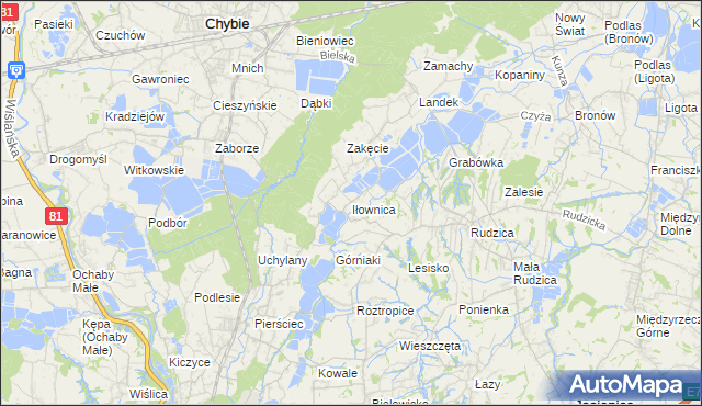 mapa Iłownica gmina Jasienica, Iłownica gmina Jasienica na mapie Targeo