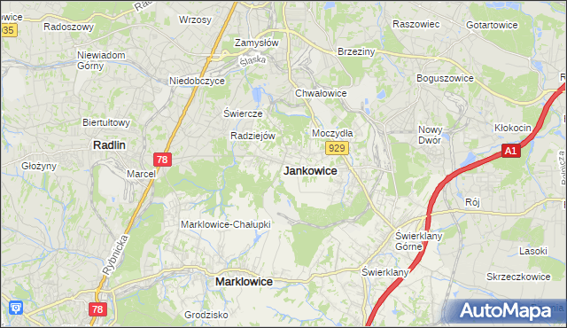 mapa Jankowice gmina Świerklany, Jankowice gmina Świerklany na mapie Targeo