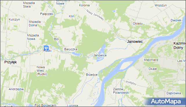 mapa Janowice gmina Janowiec, Janowice gmina Janowiec na mapie Targeo