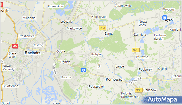 mapa Kobyla gmina Kornowac, Kobyla gmina Kornowac na mapie Targeo