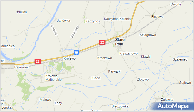 mapa Kraszewo gmina Stare Pole, Kraszewo gmina Stare Pole na mapie Targeo
