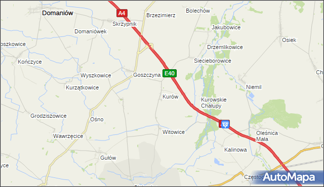 mapa Kurów gmina Wiązów, Kurów gmina Wiązów na mapie Targeo