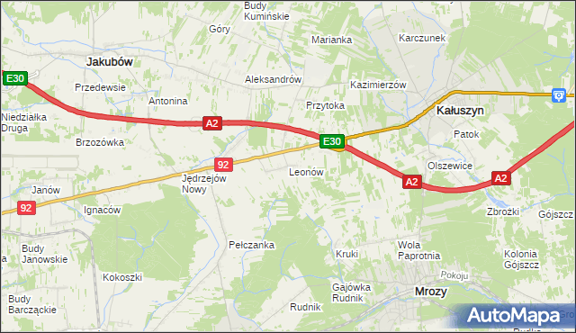 mapa Leonów gmina Kałuszyn, Leonów gmina Kałuszyn na mapie Targeo