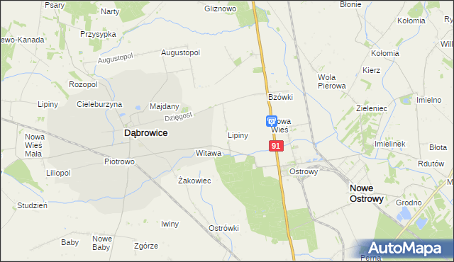 mapa Lipiny gmina Nowe Ostrowy, Lipiny gmina Nowe Ostrowy na mapie Targeo