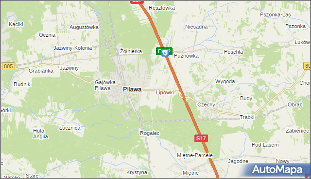 mapa Lipówki gmina Pilawa, Lipówki gmina Pilawa na mapie Targeo