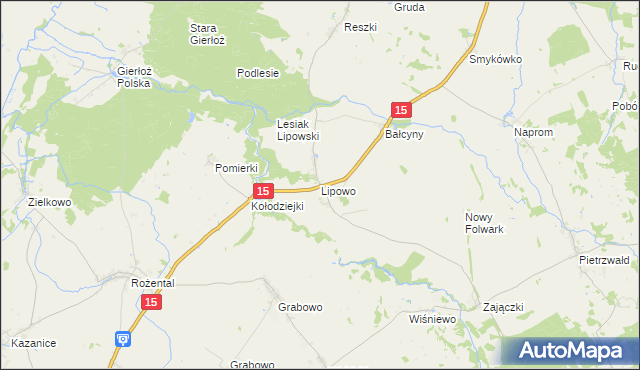 mapa Lipowo gmina Ostróda, Lipowo gmina Ostróda na mapie Targeo