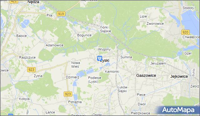 mapa Lyski powiat rybnicki, Lyski powiat rybnicki na mapie Targeo