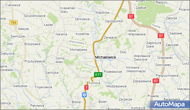 mapa Michałowice powiat krakowski, Michałowice powiat krakowski na mapie Targeo