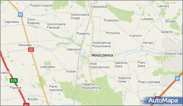 mapa Moszczenica powiat piotrkowski, Moszczenica powiat piotrkowski na mapie Targeo