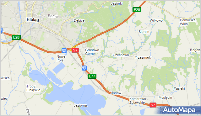 mapa Nowina gmina Elbląg, Nowina gmina Elbląg na mapie Targeo