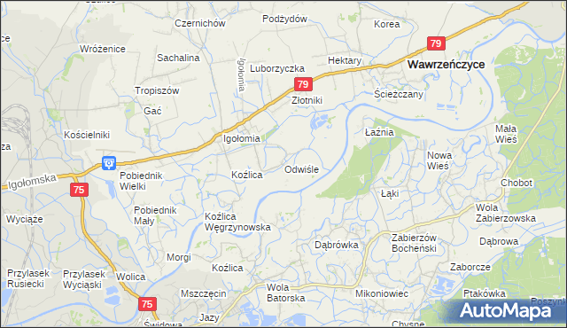 mapa Odwiśle, Odwiśle na mapie Targeo