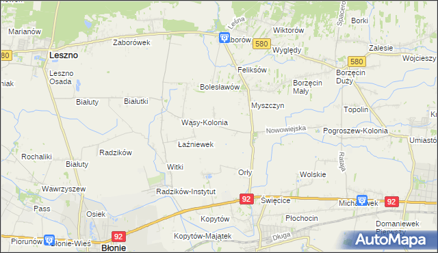 mapa Pilaszków gmina Ożarów Mazowiecki, Pilaszków gmina Ożarów Mazowiecki na mapie Targeo