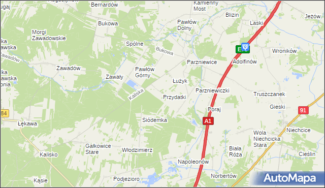 mapa Przydatki gmina Wola Krzysztoporska, Przydatki gmina Wola Krzysztoporska na mapie Targeo