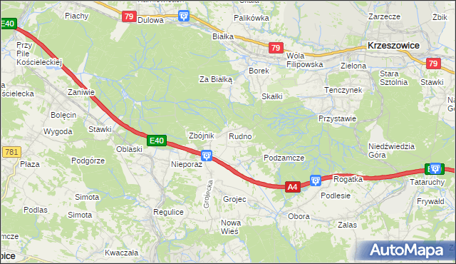 mapa Rudno gmina Krzeszowice, Rudno gmina Krzeszowice na mapie Targeo