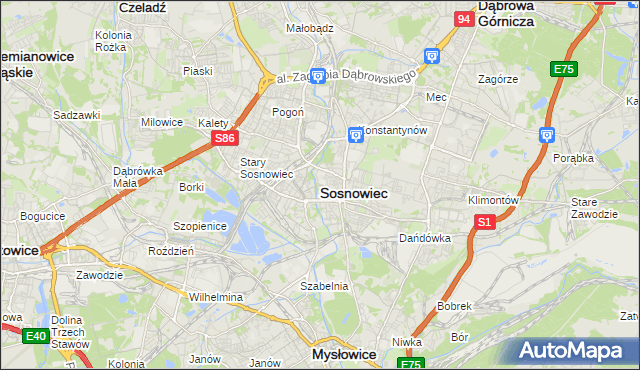 mapa Sosnowca, Sosnowiec na mapie Targeo