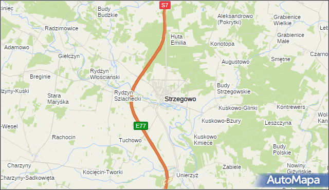 mapa Strzegowo powiat mławski, Strzegowo powiat mławski na mapie Targeo