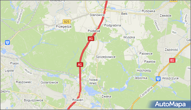 mapa Szczejkowice, Szczejkowice na mapie Targeo