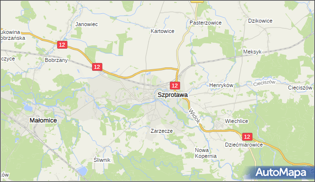 mapa Szprotawa, Szprotawa na mapie Targeo